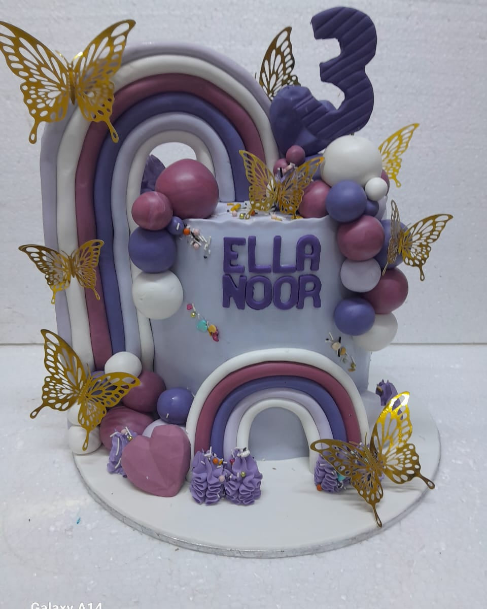 Purple Butterfly & Rainbow Fantasy Cake – 10 Lbs