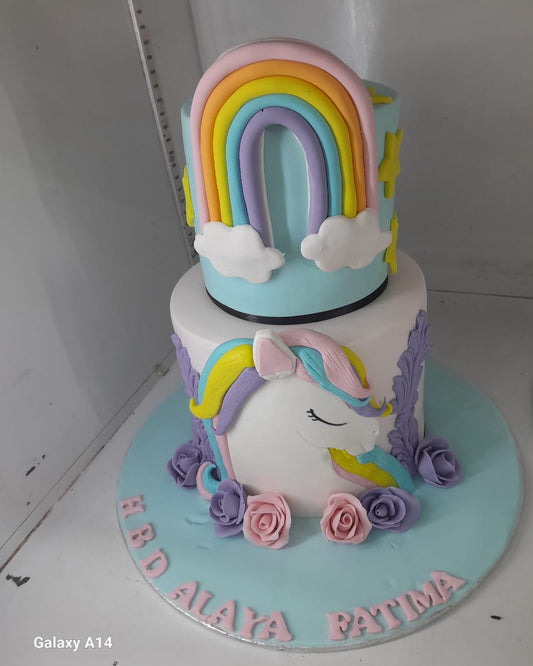Magical Unicorn Rainbow 2-Tier Birthday Cake – 10 Lbs